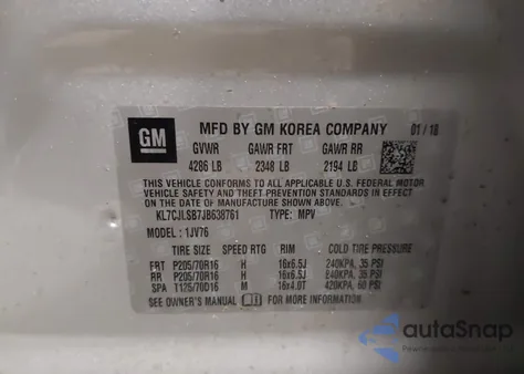 2018 Chevrolet Trax Lt z USA, uszkodzony, nr VIN KL7CJLSB7JB638761